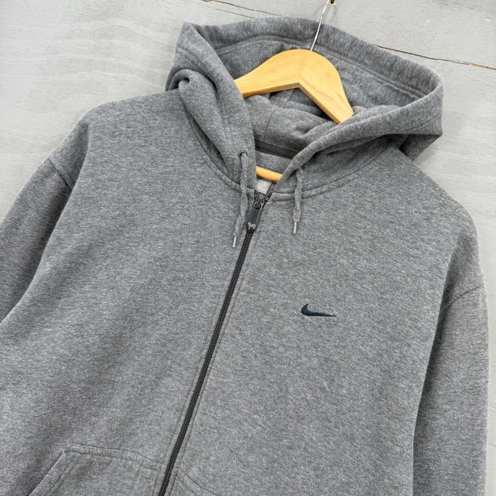 Y2K Nike Full Zip Hoodie Grey Vintage Athletic Sweatshirt Large